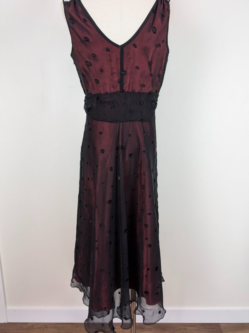 Jonathan Martin Silk A-Line Midi Dress Size 10 Black Red Polka Dots Y2K - Picture 12 of 15